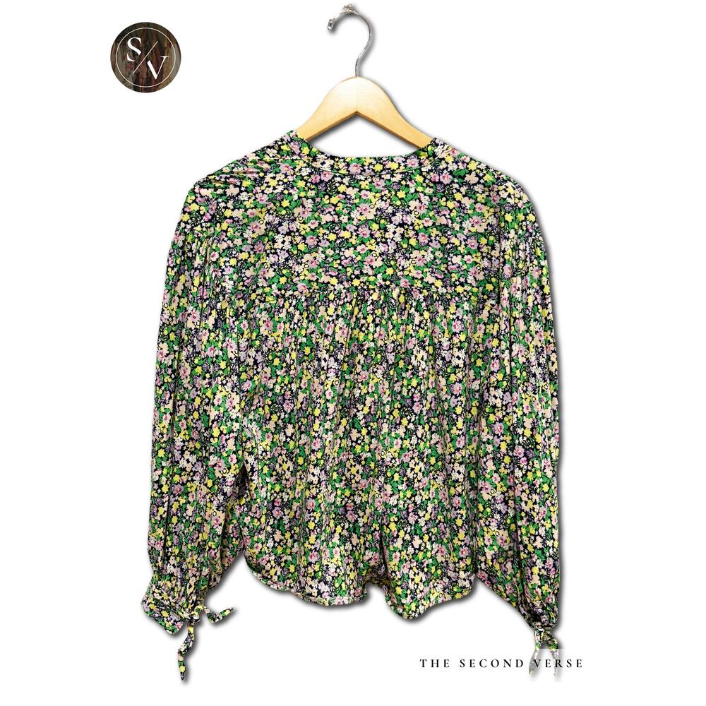 Anthropologie Maeve Ashleigh Puff Long Sleeve Button Down Floral Blouse Small - Picture 3 of 9